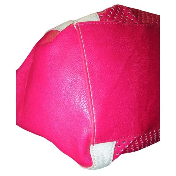 Betsey Johnson Perforated Laser Cut Leather Butterfly Charm Tote Barbie Pink - Picture 8 of 15